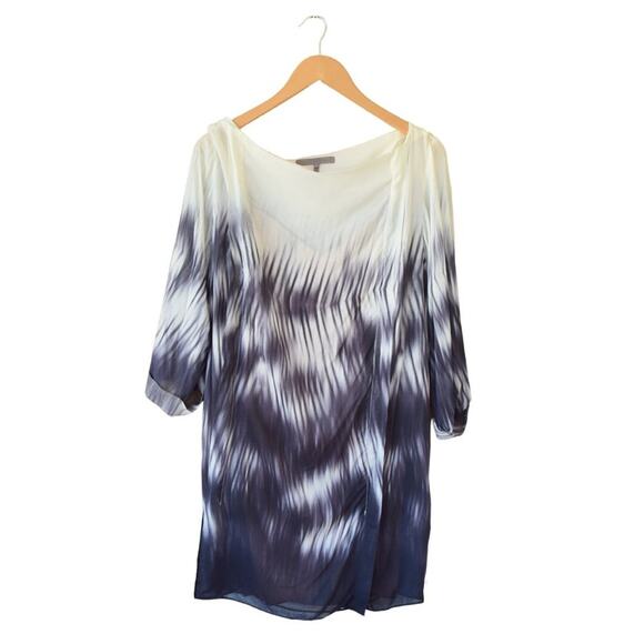 HALSTON Heritage Voile Batik Print 3/4 Sleeve Tunic Dress Indigo - Picture 6 of 8